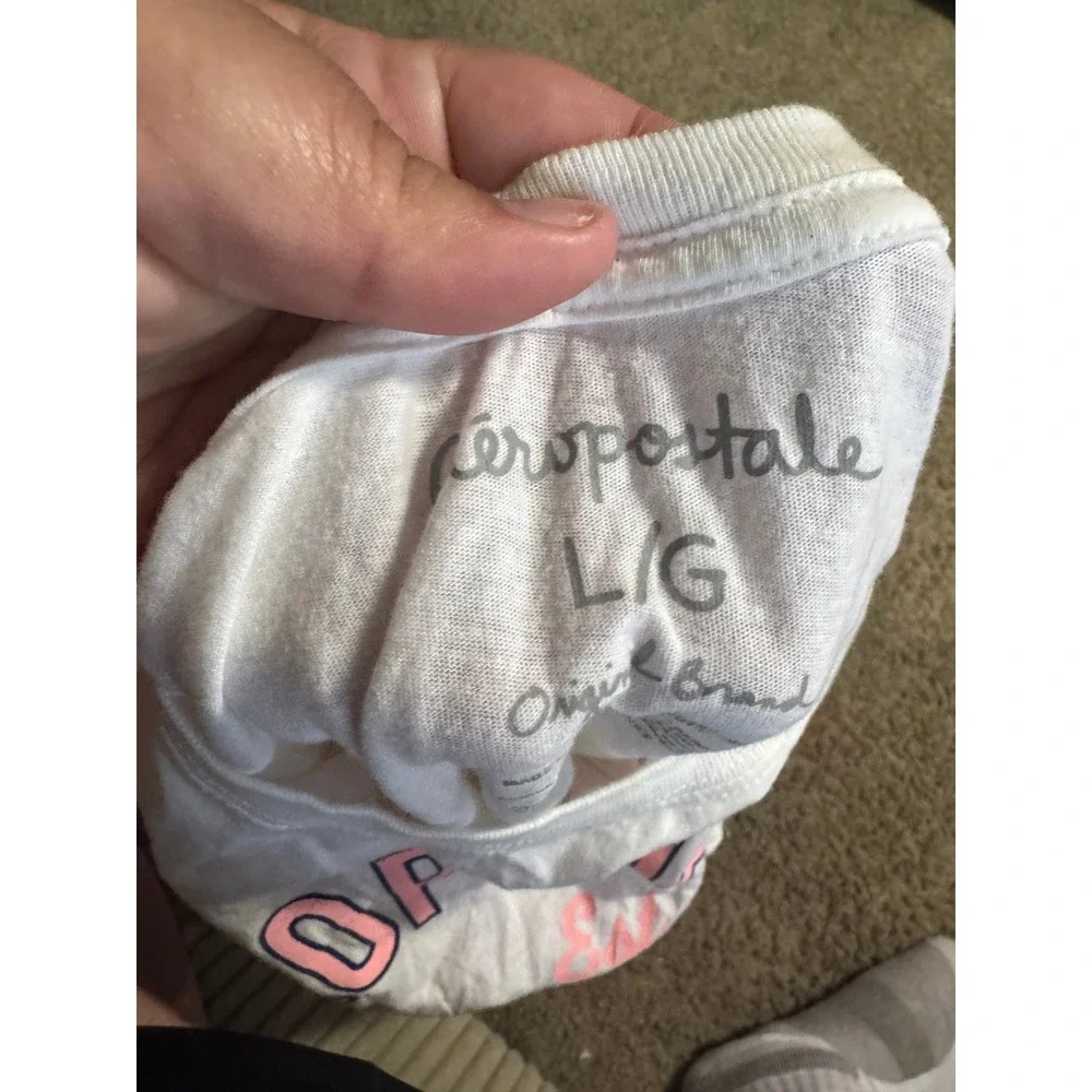 Aeropostale Womens White Graphic T-Shirt‎ Pink Logo 87 Est Varsity Tee Large
